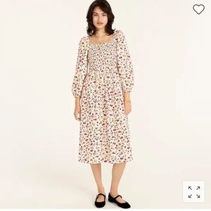 Smocked puff-sleeve dress in vintage floral